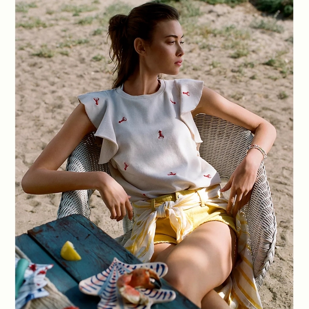 Anthropologie, Tla Lobster Embroidered Sleeveless Ruffled Sweatshirt, Small, NWT